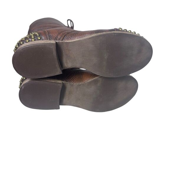 Steve Madden Combat Boots Women 9.5 Brown Leather Studs Spike Tarnney Biker Boot - Picture 10 of 16